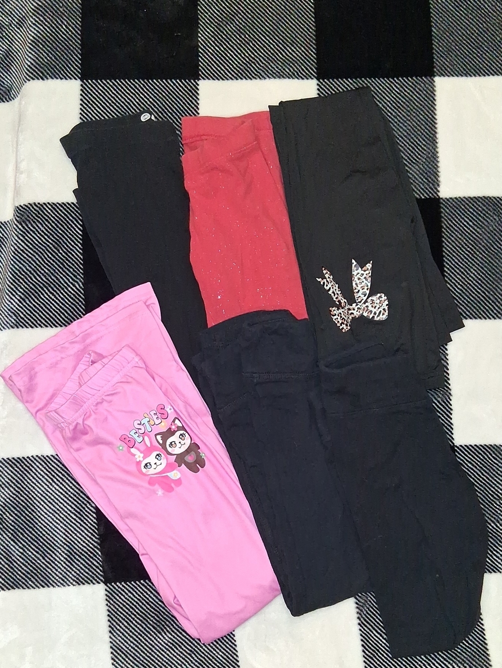 Justice Girls Pink and Black Printed & Solid Leggings Set Of 6